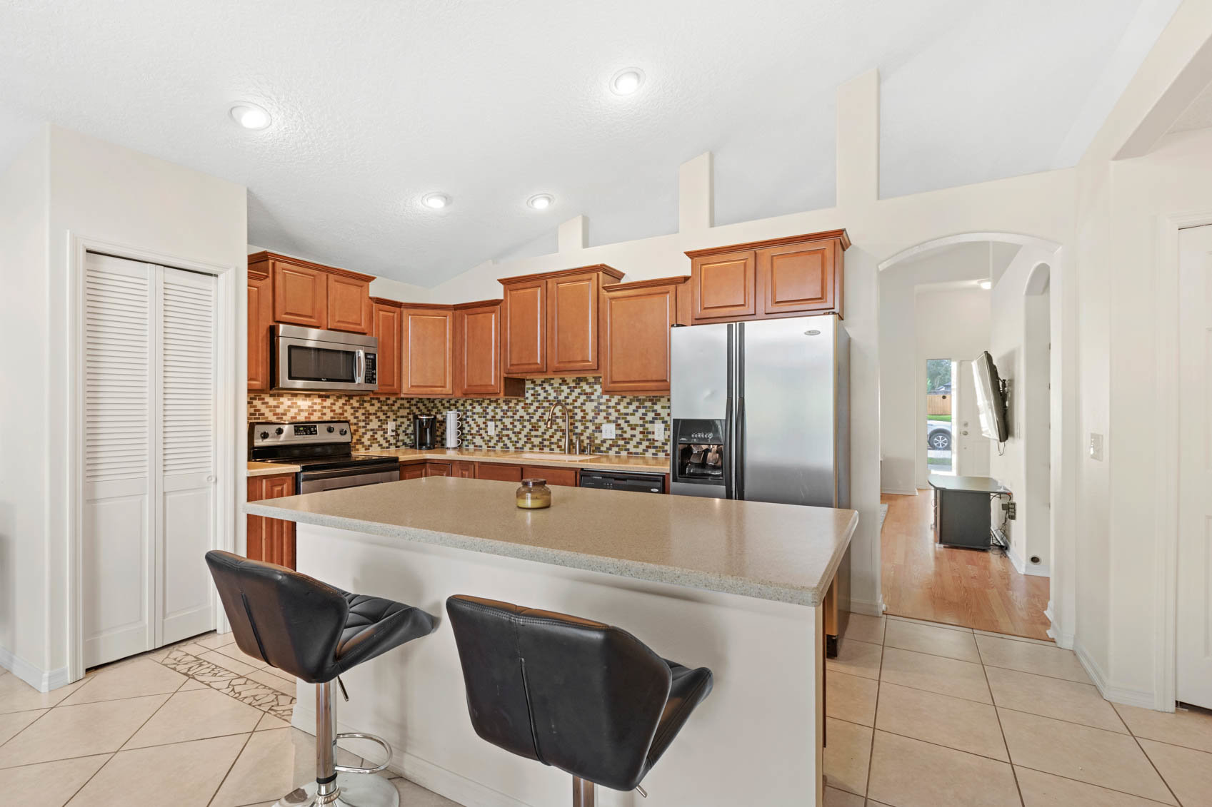 kitchen with brown cabinets